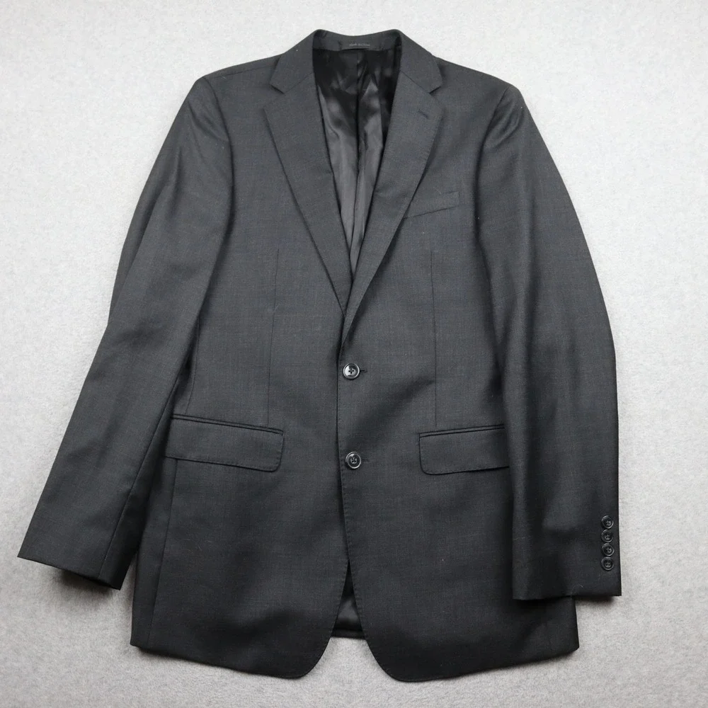 Calvin Klein Blazer Mens 40L Long Wool Charcoal Gray Two Button Suit Jacket Coat